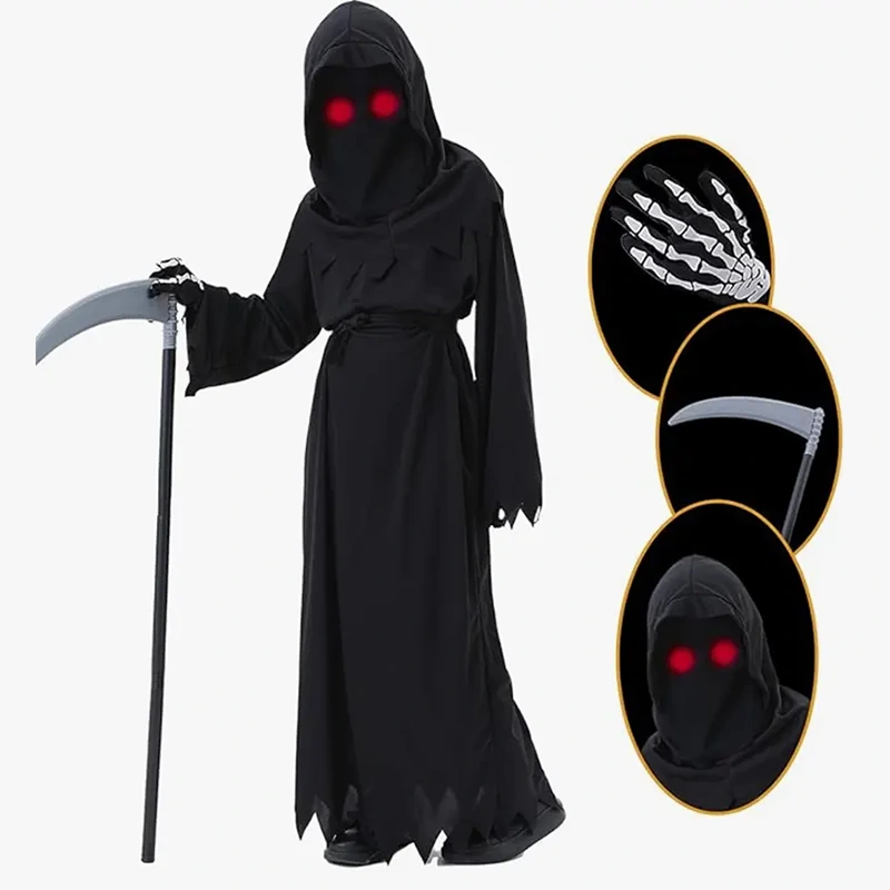 ハロウィン写真撮影クールブラックキッズ死神ローブ